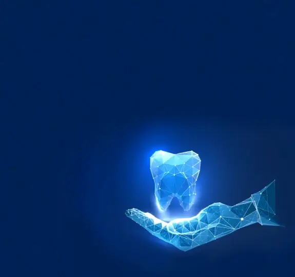 Shining hand holding a big tooth