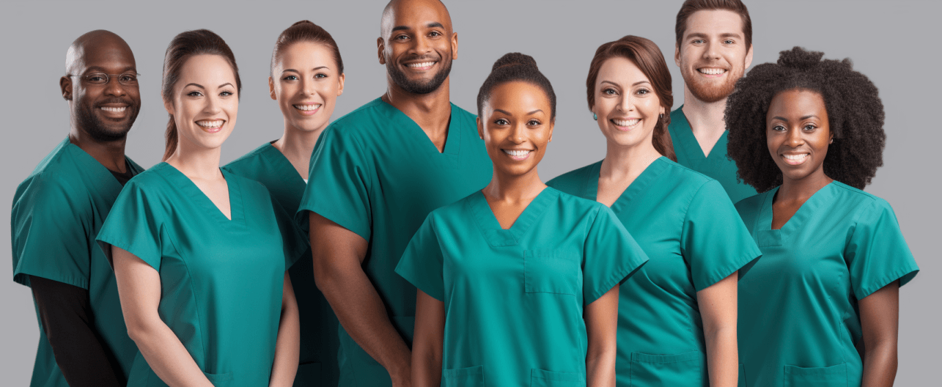 group of dental associates posing for a photo smiling