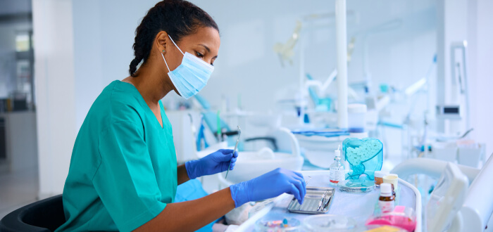 A dentist at work